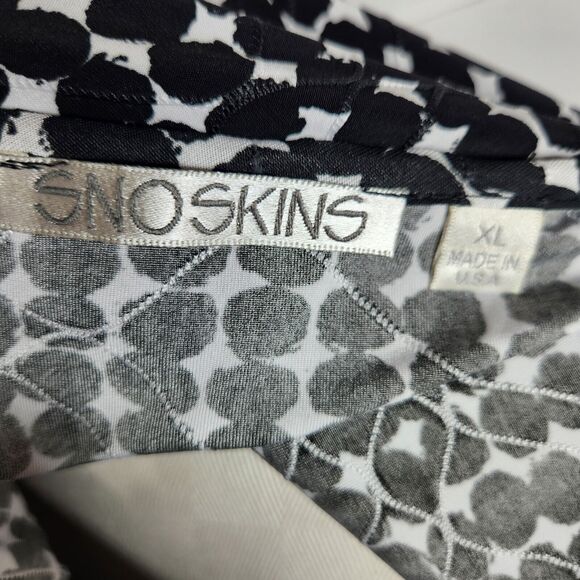 Snoskins Womens Size XL Cowl Neck Stretch Textured Shirt Black White Dot Print - Picture 7 of 8